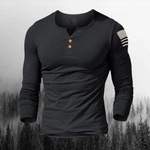 Men's Outdoor Liberalism Retro Print Henley Shirt